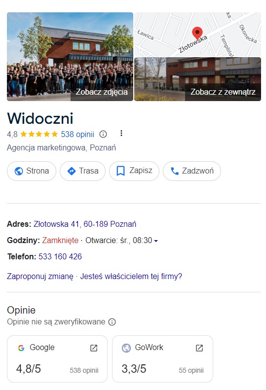 przykład wizytówki google